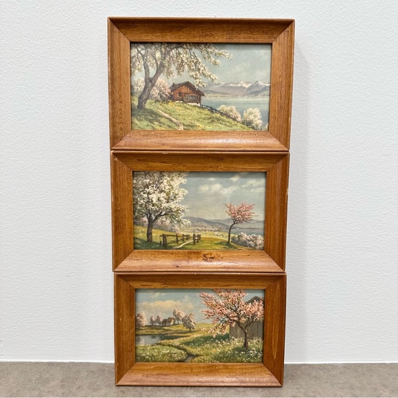 Set 3 Vintage Framed Landscape Prints Hand Painted Pictures Wall Decor MCM - Picture 5 of 16